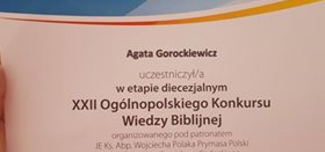 XXII Ogólnopolski Konkurs Wiedzy Biblijnej na etapie diecezjalnym 